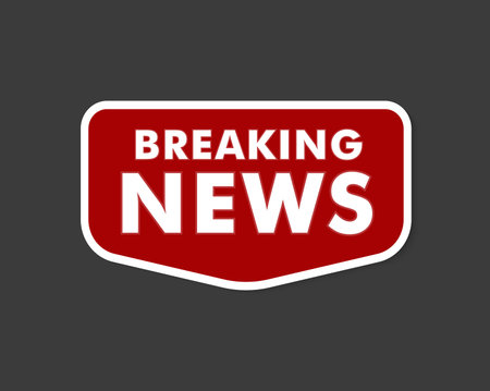 Red beaking news label on black background. Important information, TV report, latest news poster. Media broadcasting sticker.のイラスト素材