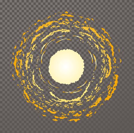 Yellow sun disk emitting orange light. Hot sun cartoon summertime Illustration. Isolated vector nature object on transparent background,のイラスト素材