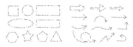 Geometric shapes, hand drawing graphic style, line contour design, vector icons set.のイラスト素材