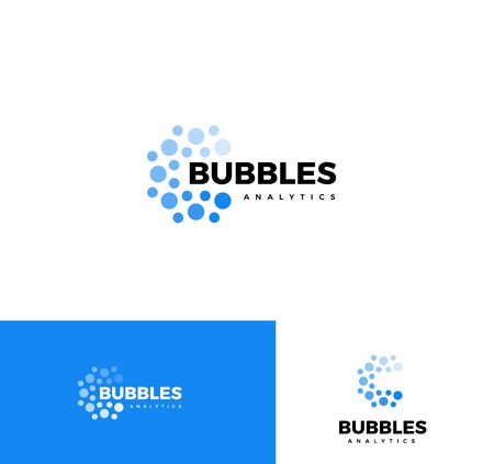 Bubbles logo set. Web analytics app logotype collection. Business report element, mind map application icon. Sparkling mineral water. Fizzy drink sign. Isolated car wash, laundry vector illustration.のイラスト素材