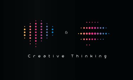 Creative thinking  . Dotted machine learning emblem. Artificial intelligence engineering icon....