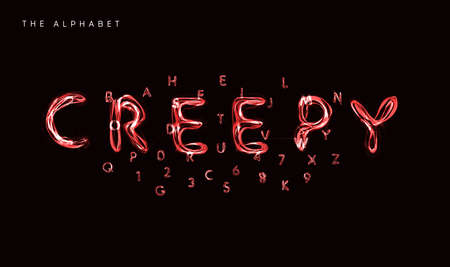 Creepy style alphabet, witchs potion font, lightning type for halloween poster, banner, logo and green lettering. Spooky and magical style letters, vector typography designのイラスト素材