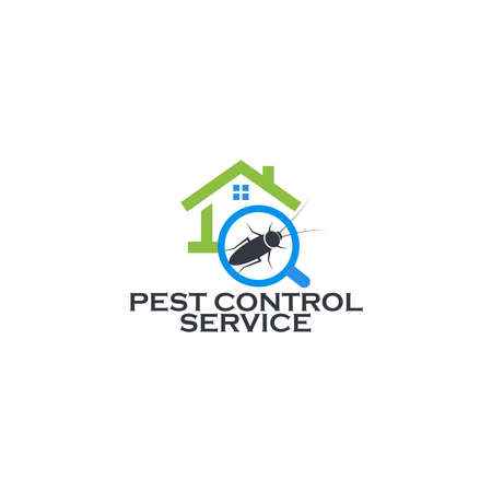 Pest control service logo concept. Prevention, extermination and disinfection of the house from insects, fungi and small rodents. Forgiving parasites professional company, vector logotypeのイラスト素材