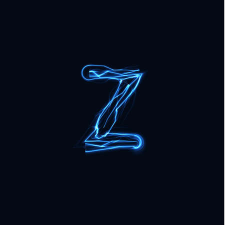 Lightning Realistic letter Z, bright gloving , electric energy glow style symbol, blue tesla plasma type sign. Thunderbolt vector illustration, typography designのイラスト素材