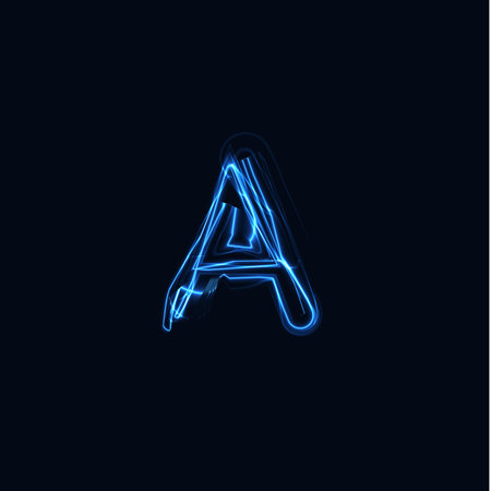 Lightning Realistic letter A, bright gloving , electric energy glow style symbol, blue tesla plasma...
