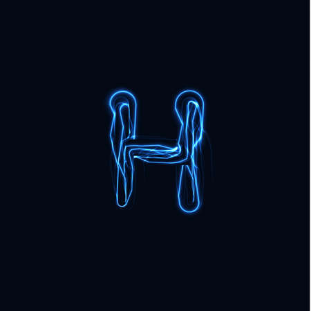 Lightning Realistic letter H, bright gloving , electric energy glow style symbol, blue tesla plasma type sign. Thunderbolt vector illustration, typography designのイラスト素材