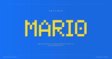 Pixel alphabet. Retro 8-bit font, type for retro video game score, digital logo, pixelated lettering...