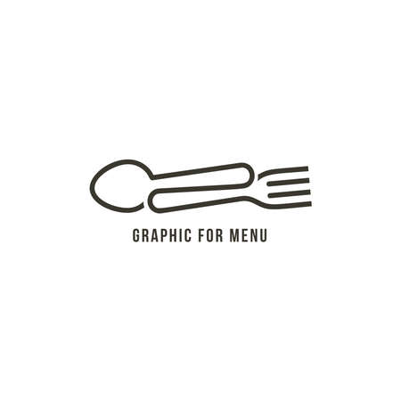 Fork and spoon drawn by one line, line art style logo for restaurant business, isolated vector illustration on white backgroundのイラスト素材