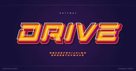 Shine orange alphabet with modern and cool effect. 3D letters with glowing shadow. Comic art style decorative font. Vector typography.のイラスト素材