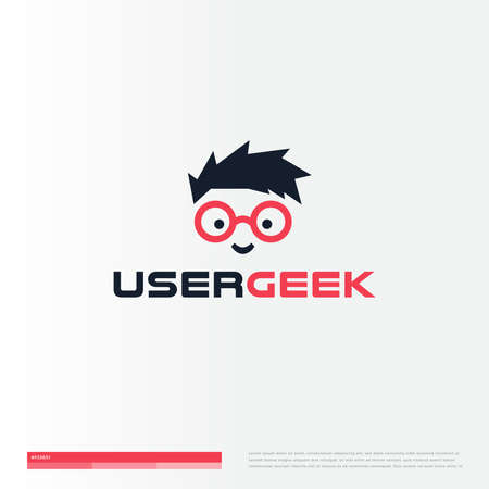 User profile icon, isolated icon on white background. Portrait flat cartoon style vector logo concept. Geek boy face logotype for business and developing startupのイラスト素材