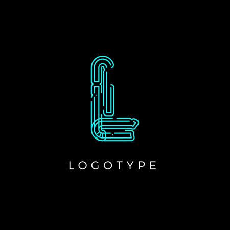 Cyber letter L for digital technology logo concept. Contour circuit style monogram for artificial intelligence product symbol, robotic system logo and vector type designのイラスト素材