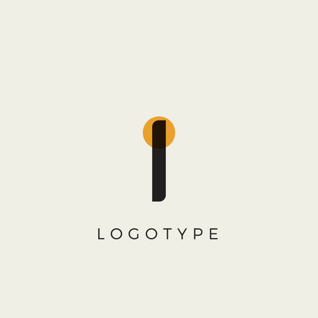 Creative letter I for logo and monogram. Minimal artistic style letter with yellow spot for education, festive and party or technology graphic. Vector typographic designのイラスト素材