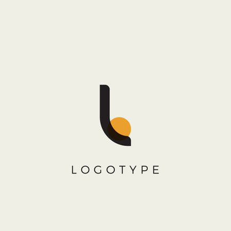 Creative letter L for logo and monogram. Minimal artistic style letter with yellow spot for education, festive and party or technology graphic. Vector typographic designのイラスト素材