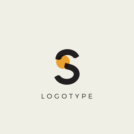 Creative letter S for logo and monogram. Minimal artistic style letter with yellow spot for education, festive and party or technology graphic. Vector typographic designのイラスト素材