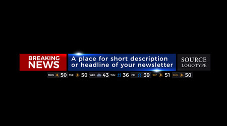 Breaking News strip. US television daily hot news template with weekly weather strip under the news....