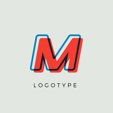 Stunning Letter M with 3d color contour, minimalist letter graphic for modern comic book logo, cartoon headline, creative lettering and art monogram. Minimal style letters, vector typographic designのイラスト素材