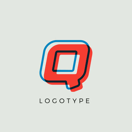 Stunning Letter Q with 3d color contour, minimalist letter graphic for modern comic book logo, cartoon headline, creative lettering and art monogram. Minimal style letters, vector typographic designのイラスト素材