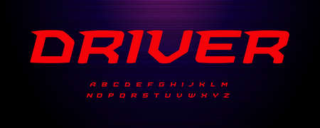 Drive sport font. Wide italic letter with modern spurs, fast speed effect. Alphabet for energy motion logo, monogram and headline text of sport, game, delivery and innovate technology. Vector typesetのイラスト素材
