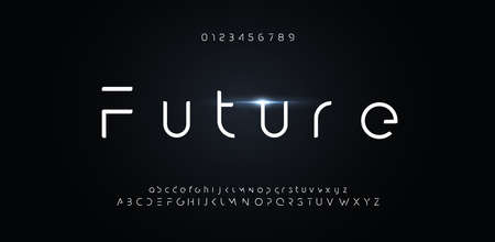 Futuristic font, alphabet of future for modern technology. Minimalist letters design for hud, digital space and ai element. Vector robot typographyのイラスト素材