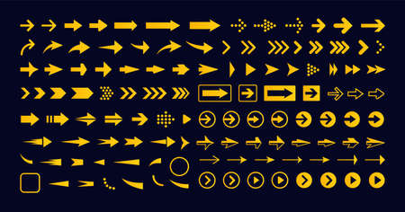 Geometric right arrow set, vector icon. Pointer icon, next sign, forward button. Infographic simple elements. Navigation and multimedia graphic for web interfaceのイラスト素材
