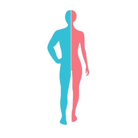 Woman and man silhouette connection man body part and female body part. Male and female union, love symbol. LGBT emblem Bisexuality icon, sex choice sign, gender change symbol. Vector illustrationのイラスト素材