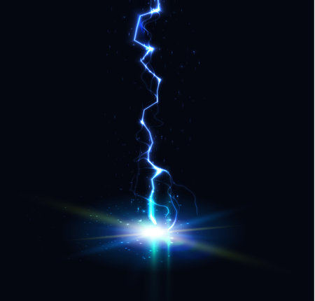 Lightning strike, thunder flash, electric discharge vertical line, vector illustrationのイラスト素材
