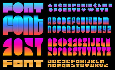 Creative font bundle, space alphabet set, geometric spot letters collection. Creative lettering shirts, monogram and headline typography. Color gradient typographic design. Vector typesetのイラスト素材