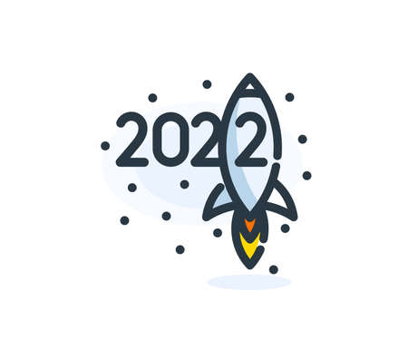 2022 rocket icon, happy new year numbers cartoon numbers design for celebration and decoration of holidays branding, new year banner, 2022 calendar cover, greeting card. Vector illustration.のイラスト素材