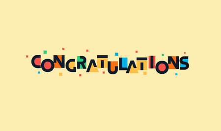 Congradulations funny lettering, futuristic space colorful greeting letters for kids birthday, childhood festival. Success congrats message, festive colored text. Vector illustrationのイラスト素材
