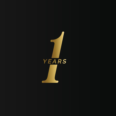 Anniversary company, 1 year, one gold number, wedding anniversary, memorial date symbol set, golden year collection.のイラスト素材