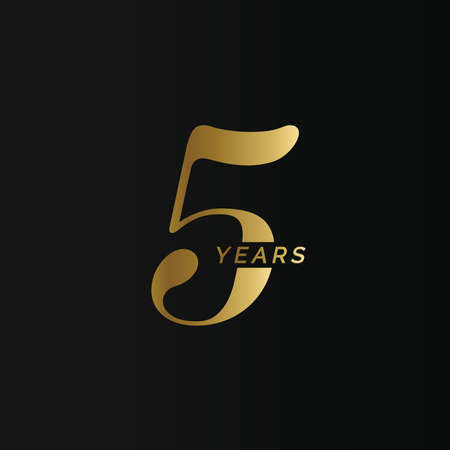 Anniversary company 5 year, five gold number, wedding anniversary, memorial date symbol set, golden year collection.のイラスト素材