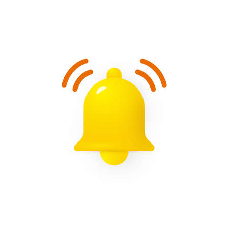 3D bell icon, infographic and interface element for notification and subscribtion button, sound signal web icon, doorbell, alert, message, time reminder sign. Vector illustrationのイラスト素材