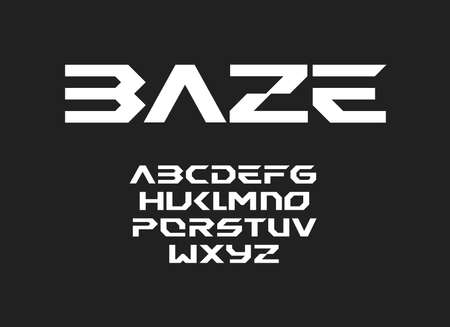 Futurism alphabet. Geometric and wide stunning font, contemporary type for modern futuristic logo, headline, title, monogram, branding typography. Minimal style letters, vector typographic designのイラスト素材