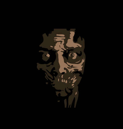 Terrible zombie mask for All Saints Day or Halloween. Dried human face of crazy man, human skull, vector illustration, abstract logoのイラスト素材
