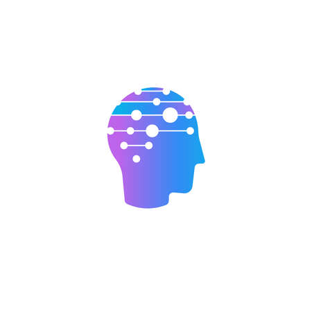 Head Silhouette with lines and points, thinking process, brainstorming, mental health, MRI scanner. Vector illustrationのイラスト素材