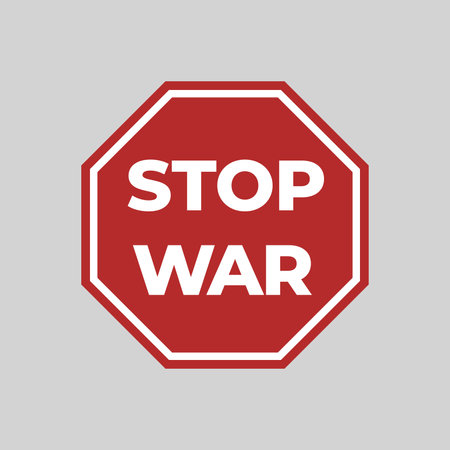 Stop war road sign. No war, hexagonal warning symbol. Vector infographics for posters and agitationsのイラスト素材