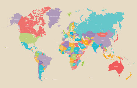 World political earth map in retro color palette, vector illustration.のイラスト素材