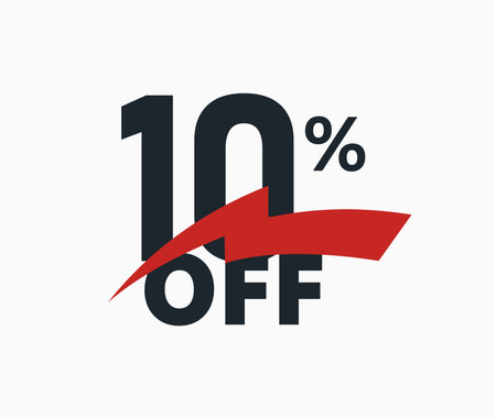 10 percent off discount banner, ten percent sale label. Number with spark ribbon, advertising promo...