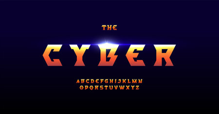 Bold futuristic font, geometric modern futuristic alphabet. Cyber gaming style letters for logo and headlines of sport, esport, scifi, space, tech. Vector typographic designのイラスト素材