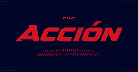 Bold red dynamic alphabet, sport sans typeface, impactful versatile font for speed logo, action headline, powerful racing typography, game design. Vector typographic designのイラスト素材