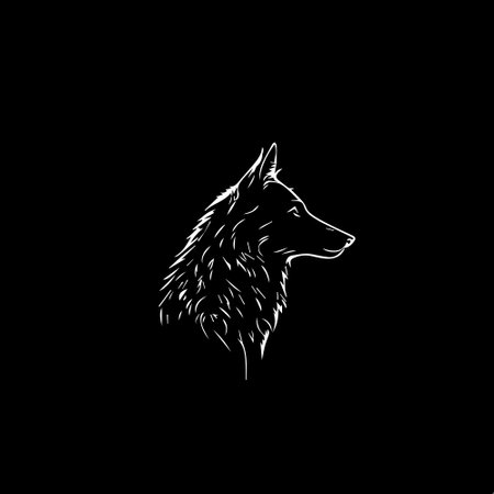 Minimalistic logo template, white icon of wolf silhouette on black background, modern logotype concept for business identity, t-shirts print, infographic pictogram Vector illustrationのイラスト素材
