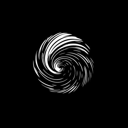 Minimalistic logo template, white icon of hurricane silhouette on black background, modern logotype concept for business identity, t-shirts print, tattoo. Vector illustrationのイラスト素材
