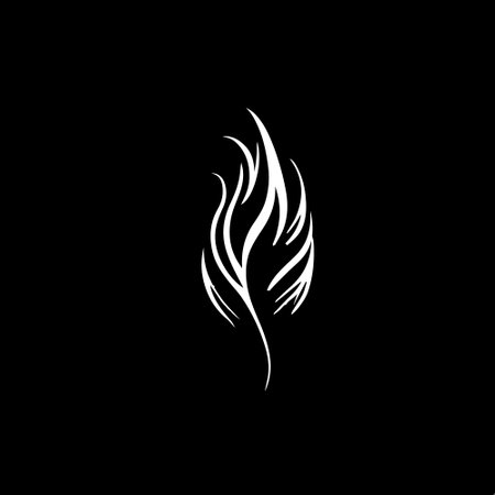 Abstract flaming leaf or flame silhouette on black background, minimalistic logo template, business identity, t-shirts print, tattoo. Vector illustrationのイラスト素材