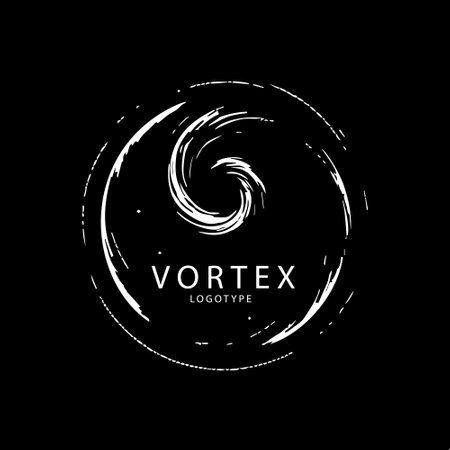 Minimalistic tornado logo template of vortex silhouette on black background, hurricane logotype concept, typhoon emblem. Vector illustration.のイラスト素材