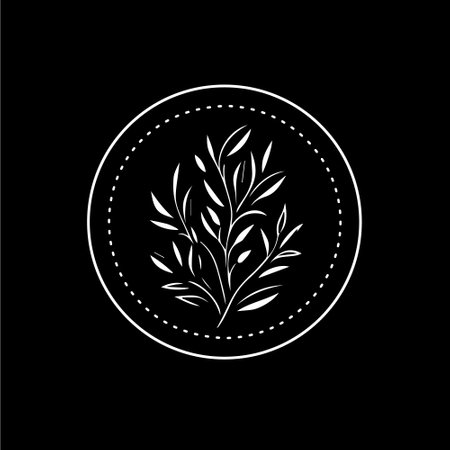 Olive branch boho logo white icon of hand drawn sketch dry branch leaves silhouette on black background, t-shirt print, nature label, tattoo template. Isolated vector illustrationのイラスト素材