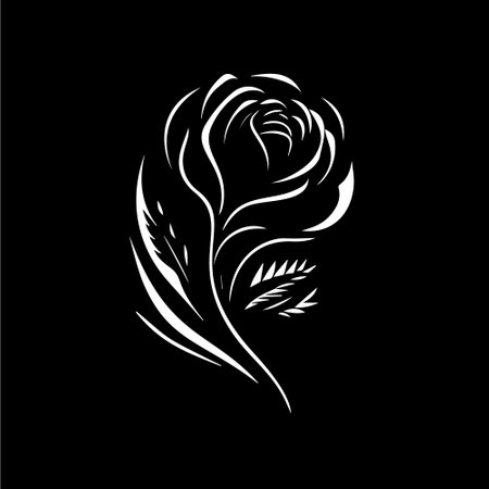 Rose flower logo template, white icon of blossom rose petals silhouette on black background, boutique logotype concept, cosmetic emblem, tattoo. Vector illustrationのイラスト素材
