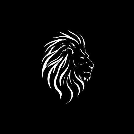 Lion head dotwork tattoo with dots shading, depth illusion, tippling tattoo. Hand drawing bird emblem on black background for body art, minimalistic sketch monochrome logo. Vector illustrationのイラスト素材