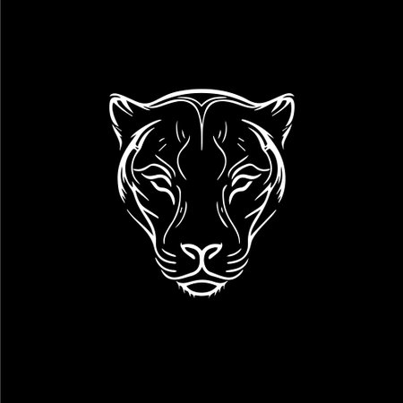 panther head dotwork tattoo with dots shading, tippling tattoo. Hand drawing wild animal emblem on black background for body art, minimalistic sketch monochrome logo. Vector illustrationのイラスト素材