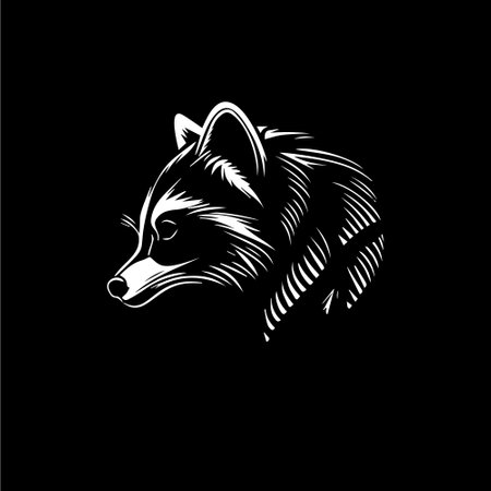 Raccoon head dotwork tattoo with dots shading, wild animal logo template, tippling tattoo. Hand drawing bird emblem on black background for body art, minimalistic sketch art. Vector illustrationのイラスト素材