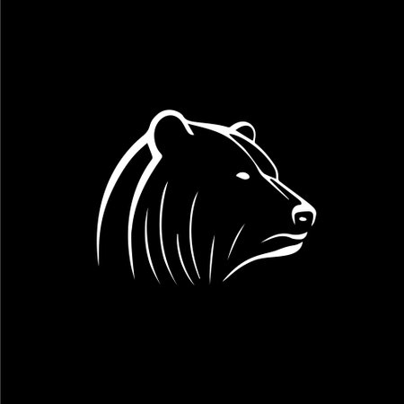 Bear head silhouette tattoo, logo template. Hand drawing wild animal emblem on black background, minimalistic sketch monochrome art. Vector illustrationのイラスト素材
